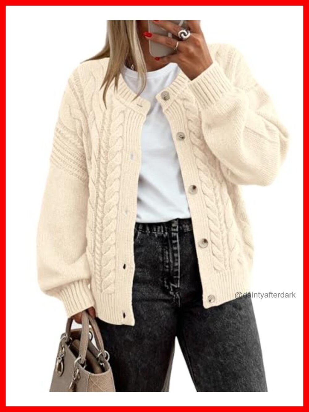 Chunky Cable Knit Cardigan Sweater for Women, Long Sleeve Button Down,